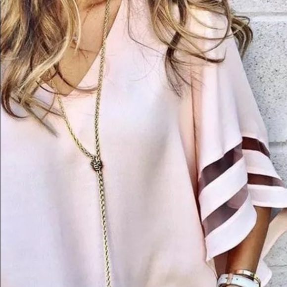 ⬇️PALE SOFT PINK CHIFFON BELL SLEEVE BLOUSE 💕 - Picture 2 of 4